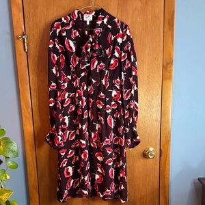 Milly Black and Red Floral Long Sleeve Dress